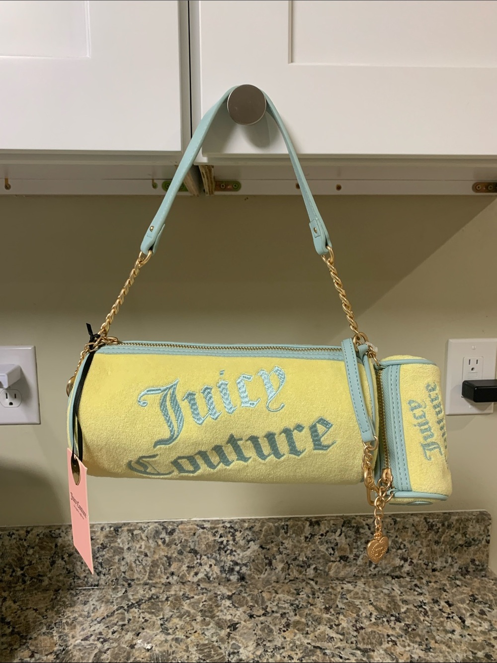 Juicy Couture Yellow and Light Blue Logo Barrel Tote